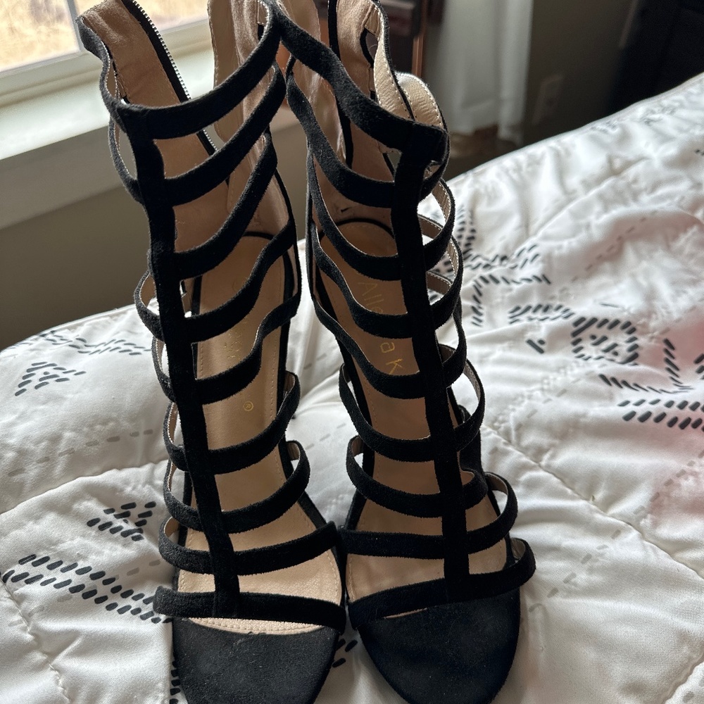Allegra K Black Gladiator Heels